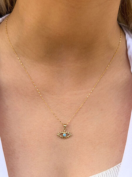 14 Ayar Altın Kirpik Mavi Göz Kolye