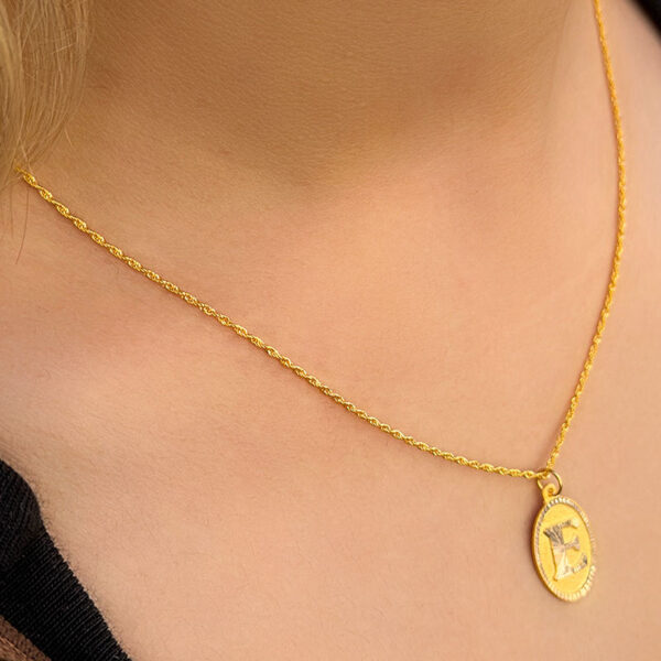 14 Ayar Altın Oval E Harfli Kolye