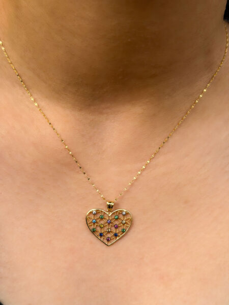 14 Ayar Altın Renkli Taşlı Kalp Kolye