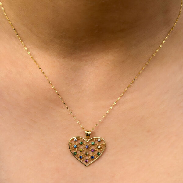14 Ayar Altın Renkli Taşlı Kalp Kolye