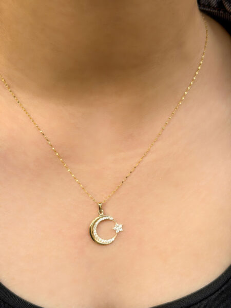 14 Ayar Altın Taşlı Ay Yıldız Kolye