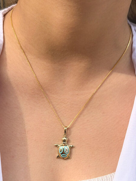 14 Ayar Altın Turkuaz Boncuklu Labubu Kolye