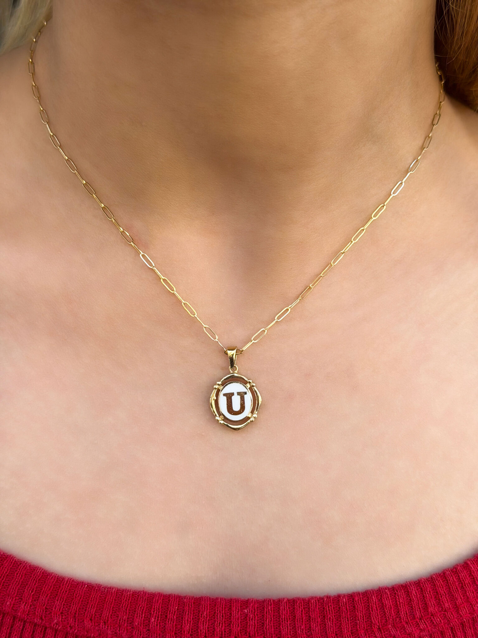 14 Ayar Retro U Harfi Kolye
