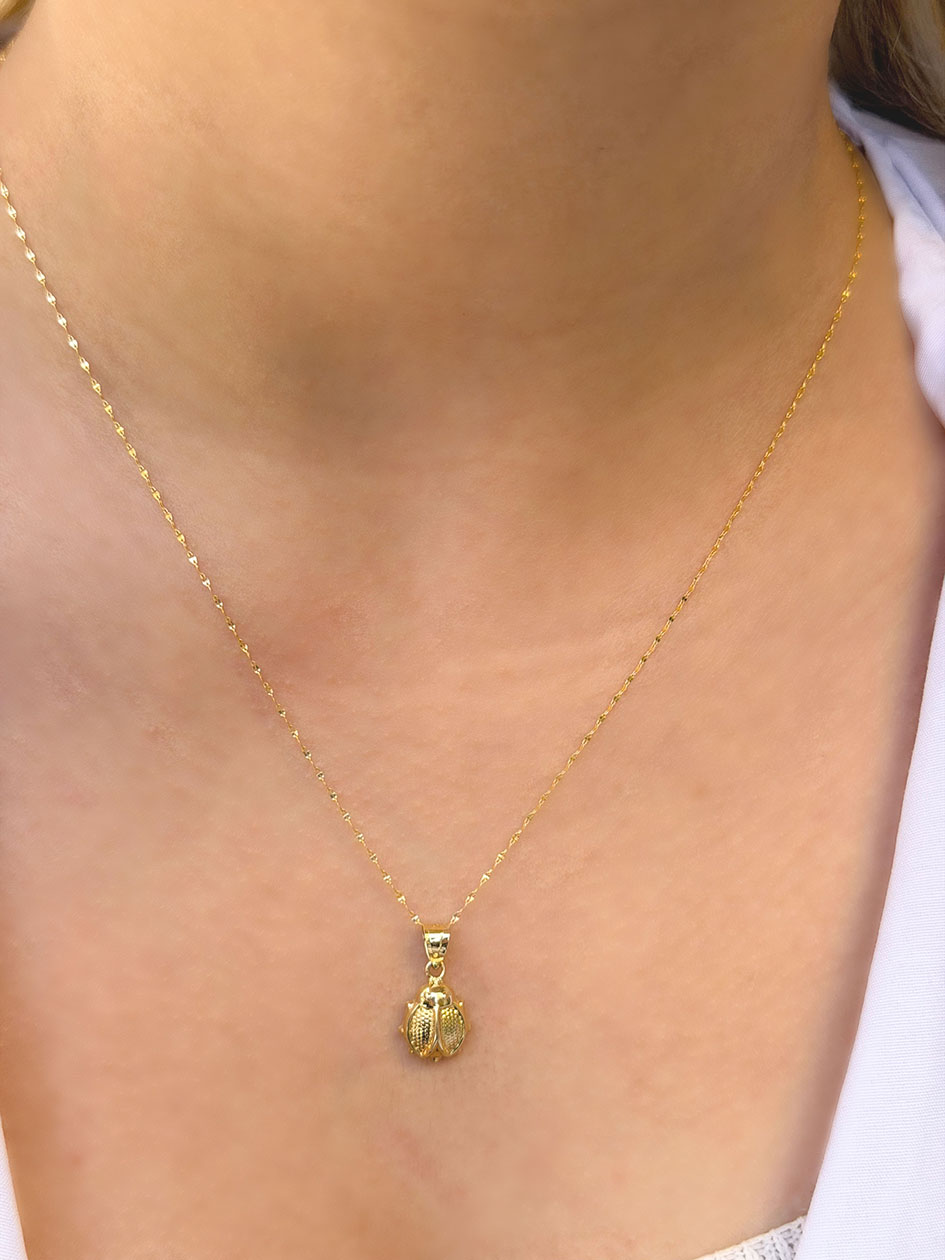 14 Ayar Altın Uğur Böceği Tasarım Kolye