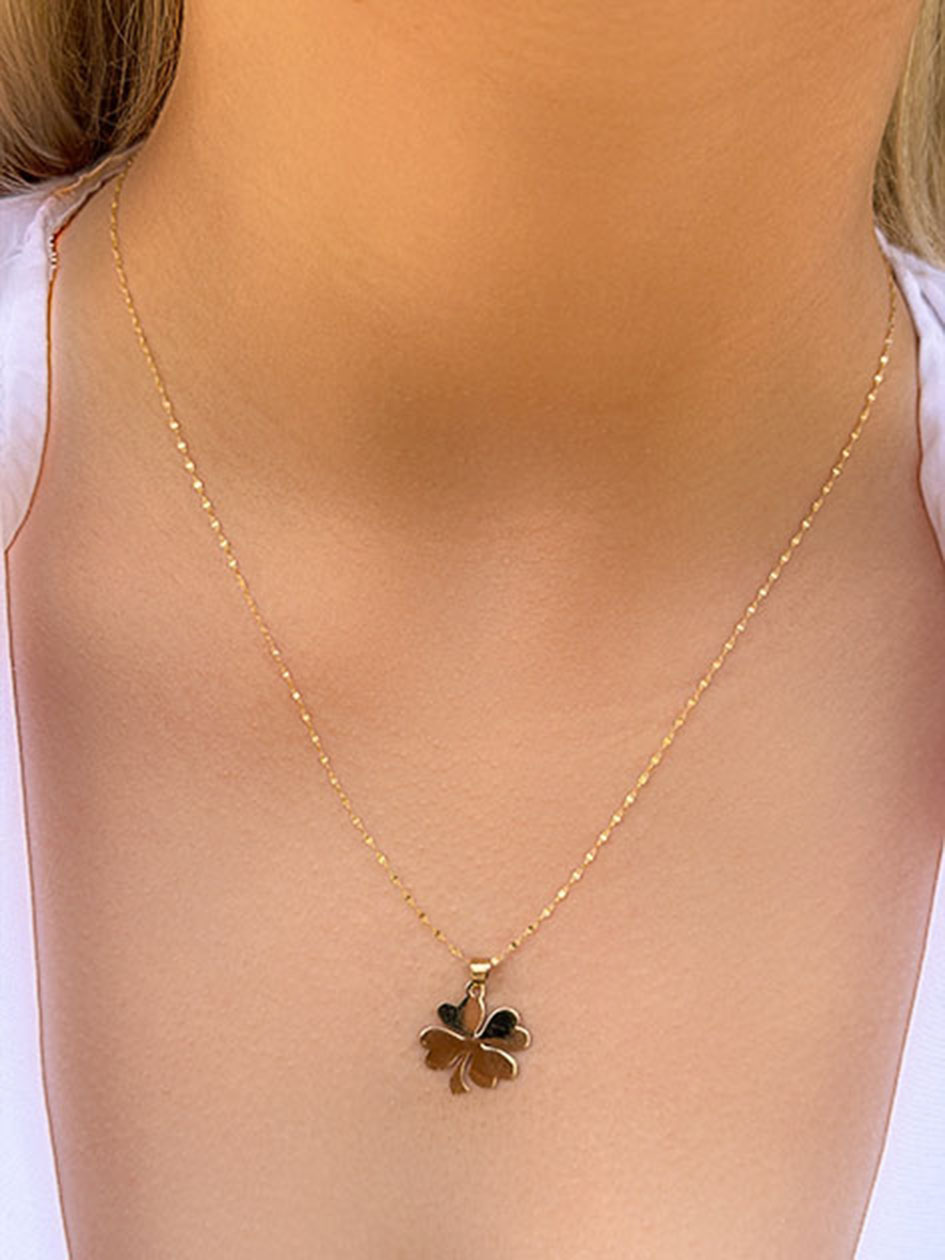 14 Ayar Altın Yaprak Yonca Kolye