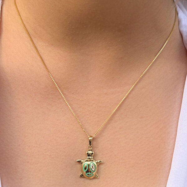 14 Ayar Altın Yeşil Mineli Kaplunbağa Kolye