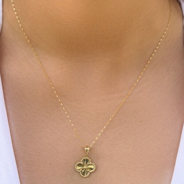14 Ayar Altın Yonca Full Altın Kolye