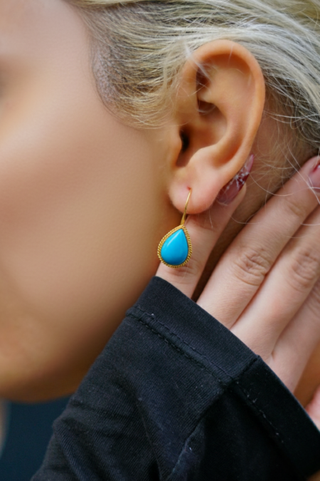 14 Ayar Altın Damla Firuze Küpe