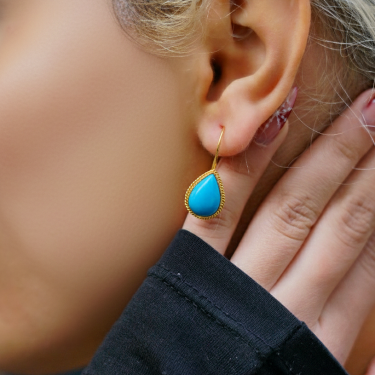 14 Ayar Altın Damla Firuze Küpe