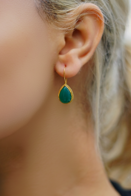 14 Ayar Altın Zümrüt Firuze Küpe