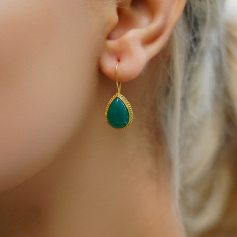 14 Ayar Altın Zümrüt Firuze Küpe