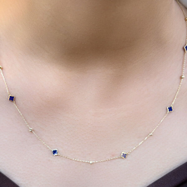 14 Ayar Altın Lacivert Mineli Yonca