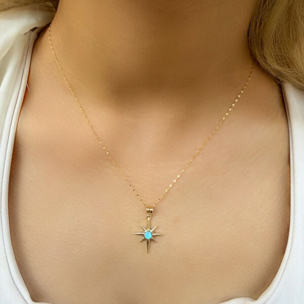 14 Ayar Altın Mavi Boncuk Kuzey Yıldızı Kolye