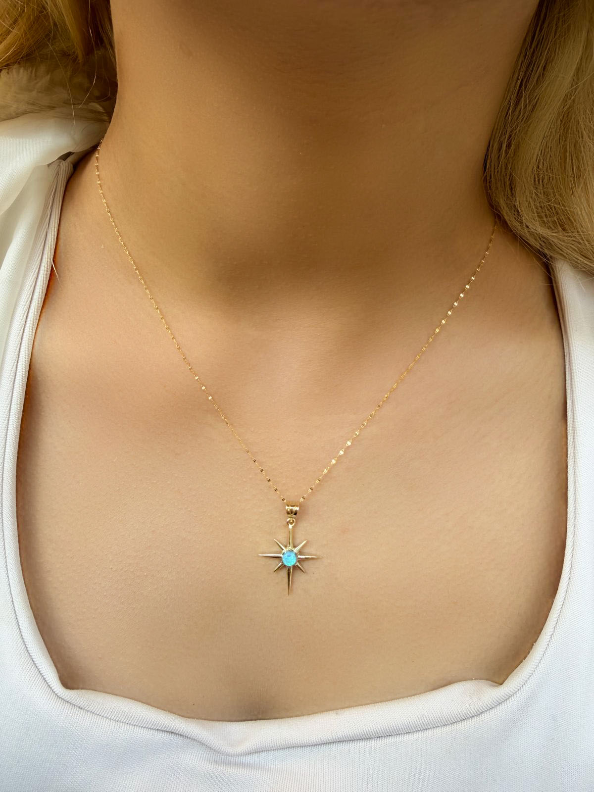 14 Ayar Altın Mavi Boncuk Kuzey Yıldızı Kolye