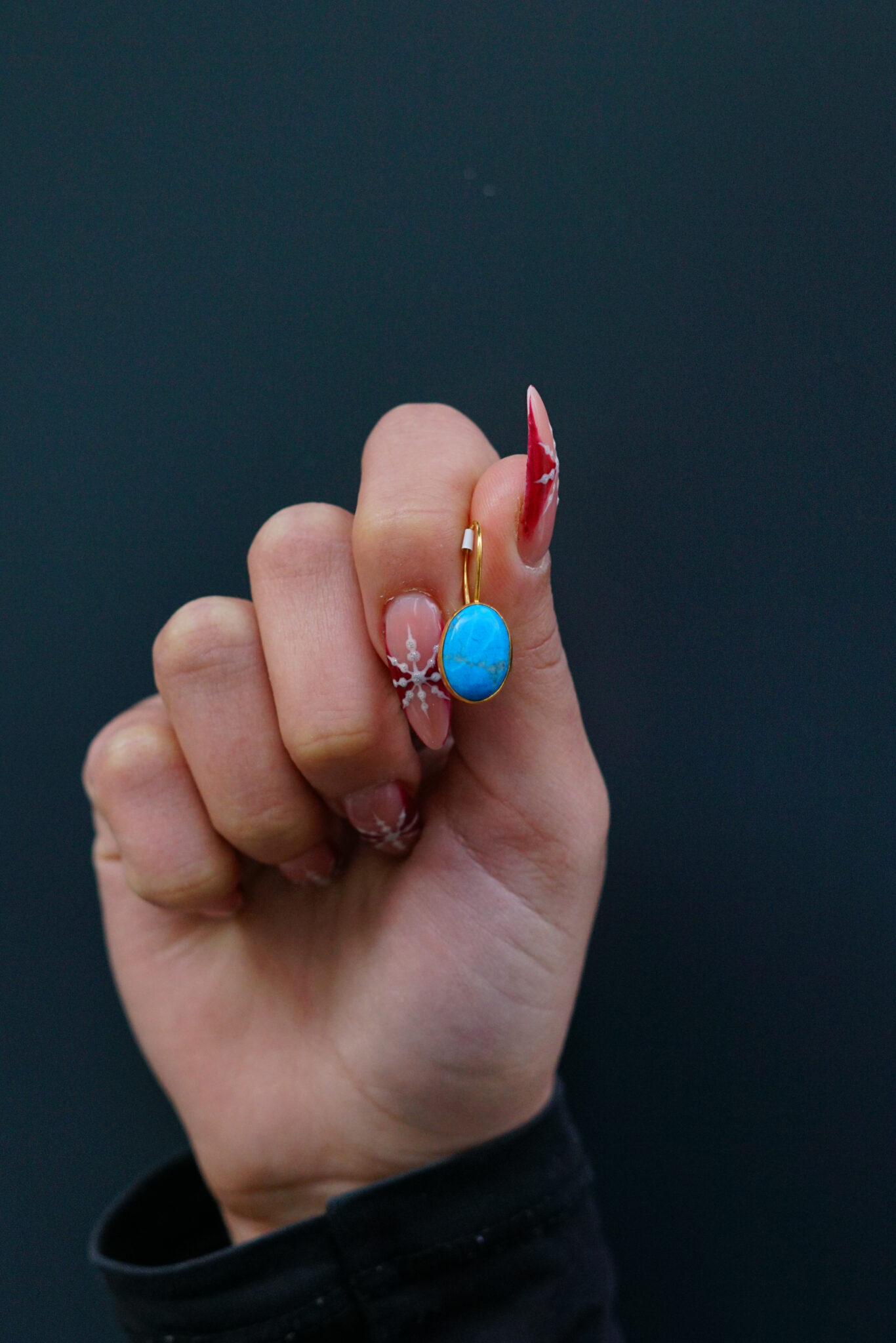 14 Ayar Altın Oval Firuze Küpe