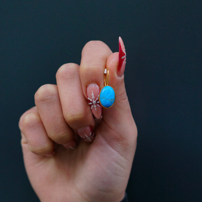 14 Ayar Altın Oval Firuze Küpe