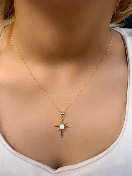 14 Ayar Altın Sedef Taşlı Kuzey Yıldızı Kolye