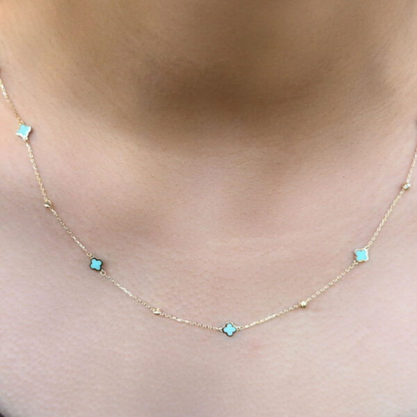 14 Ayar Altın Turkuaz Mineli Yonca