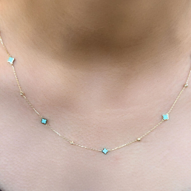 14 Ayar Altın Turkuaz Mineli Yonca