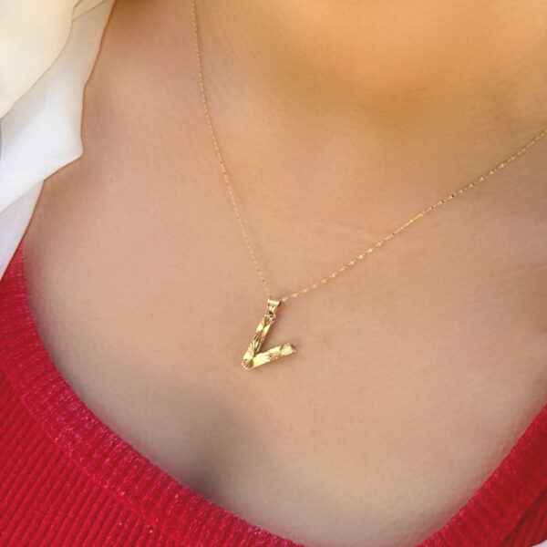 14 Ayar Füzyon V Harfli Kolye