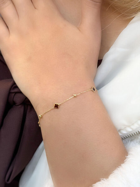 14 Ayar Altın Kahverengi Mineli Yonca Bileklik