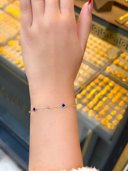 14 Ayar Altın Mavi Mineli Yonca Bileklik