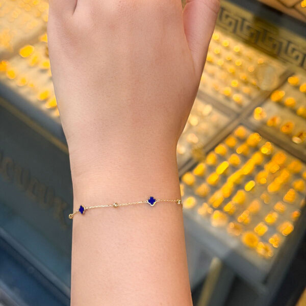 14 Ayar Altın Mavi Mineli Yonca Bileklik