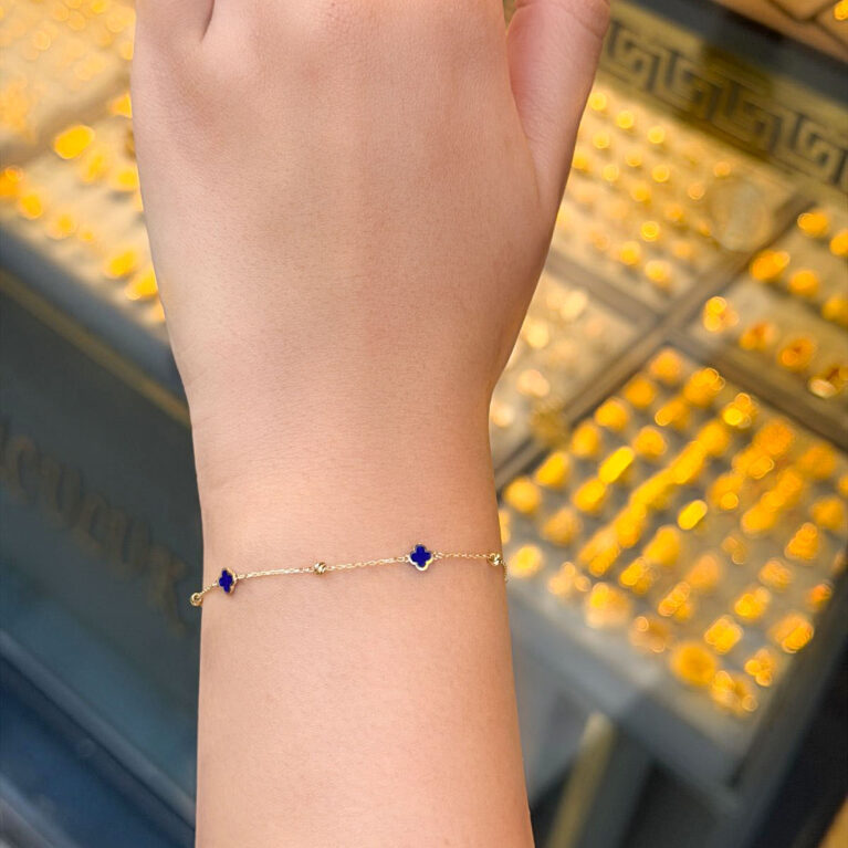 14 Ayar Altın Mavi Mineli Yonca Bileklik