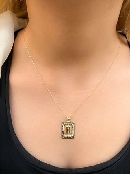 14 Ayar Altın Nostalji R Harfli Kolye