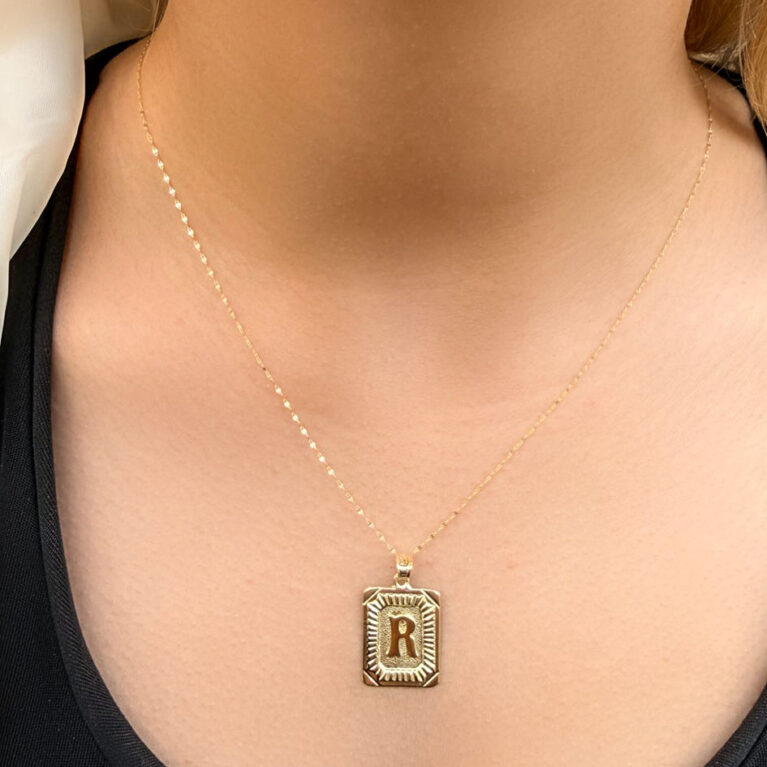 14 Ayar Altın Nostalji R Harfli Kolye