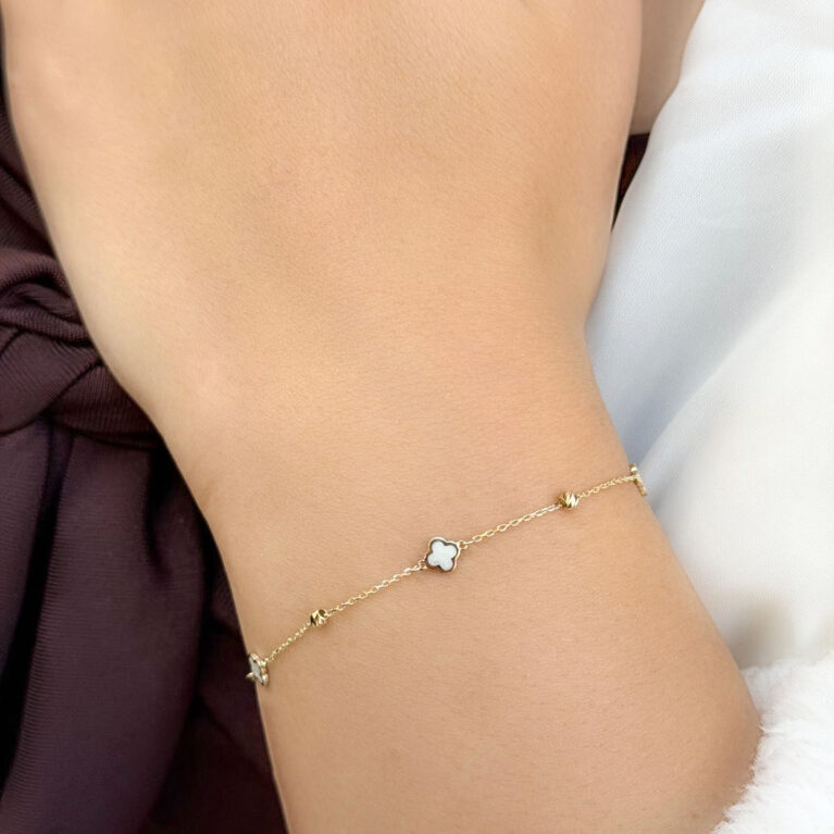 14 Ayar Altın Sedef Mineli Yonca Bileklik