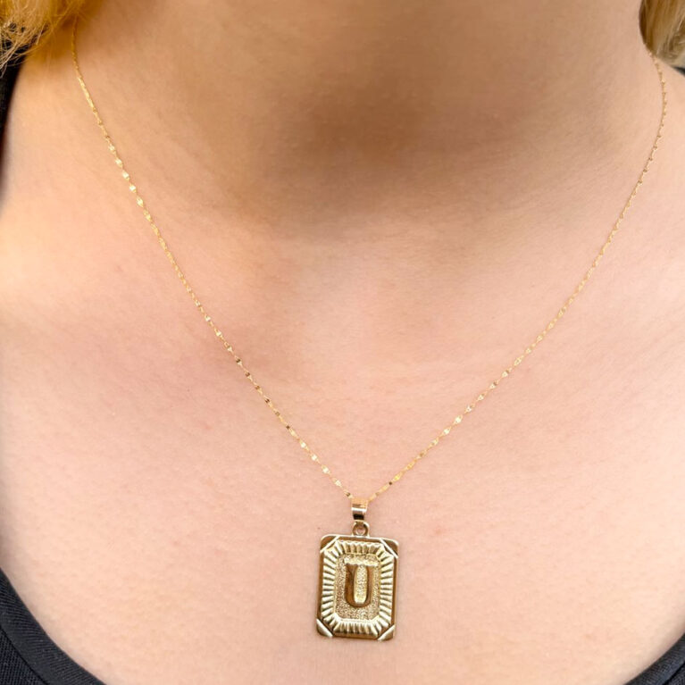 14 Ayar Altın Nostalji U Harfli Kolye
