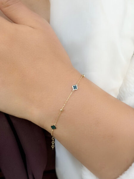 14 Ayar Altın Yeşil Mineli Yonca Bileklik