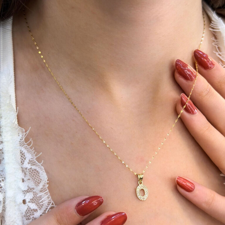 14 Ayar Altın Taşlı O Harfli Kolye - Uzundağ Kuyumculuk